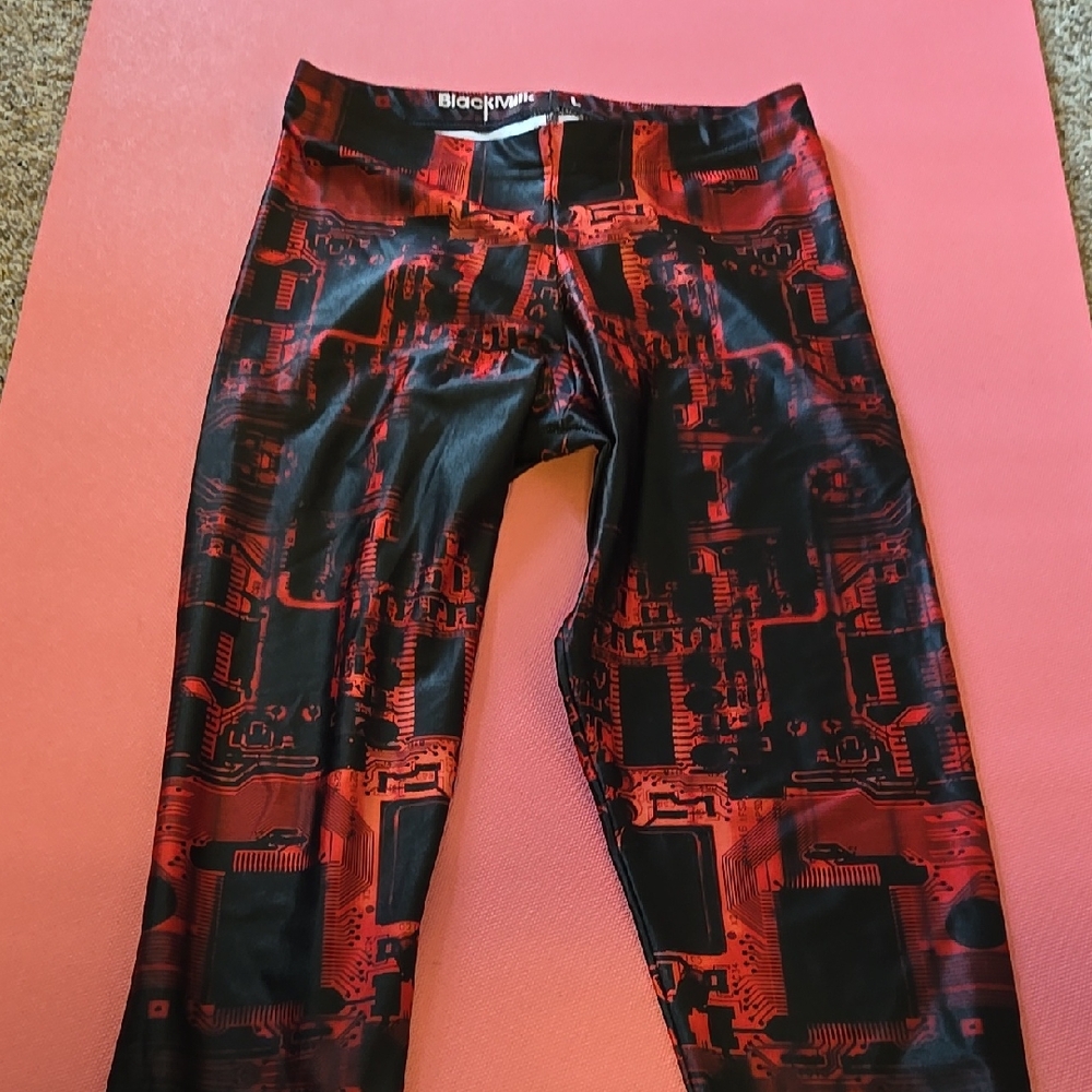 Blackmilk Red Circuitboard Leggings Size L